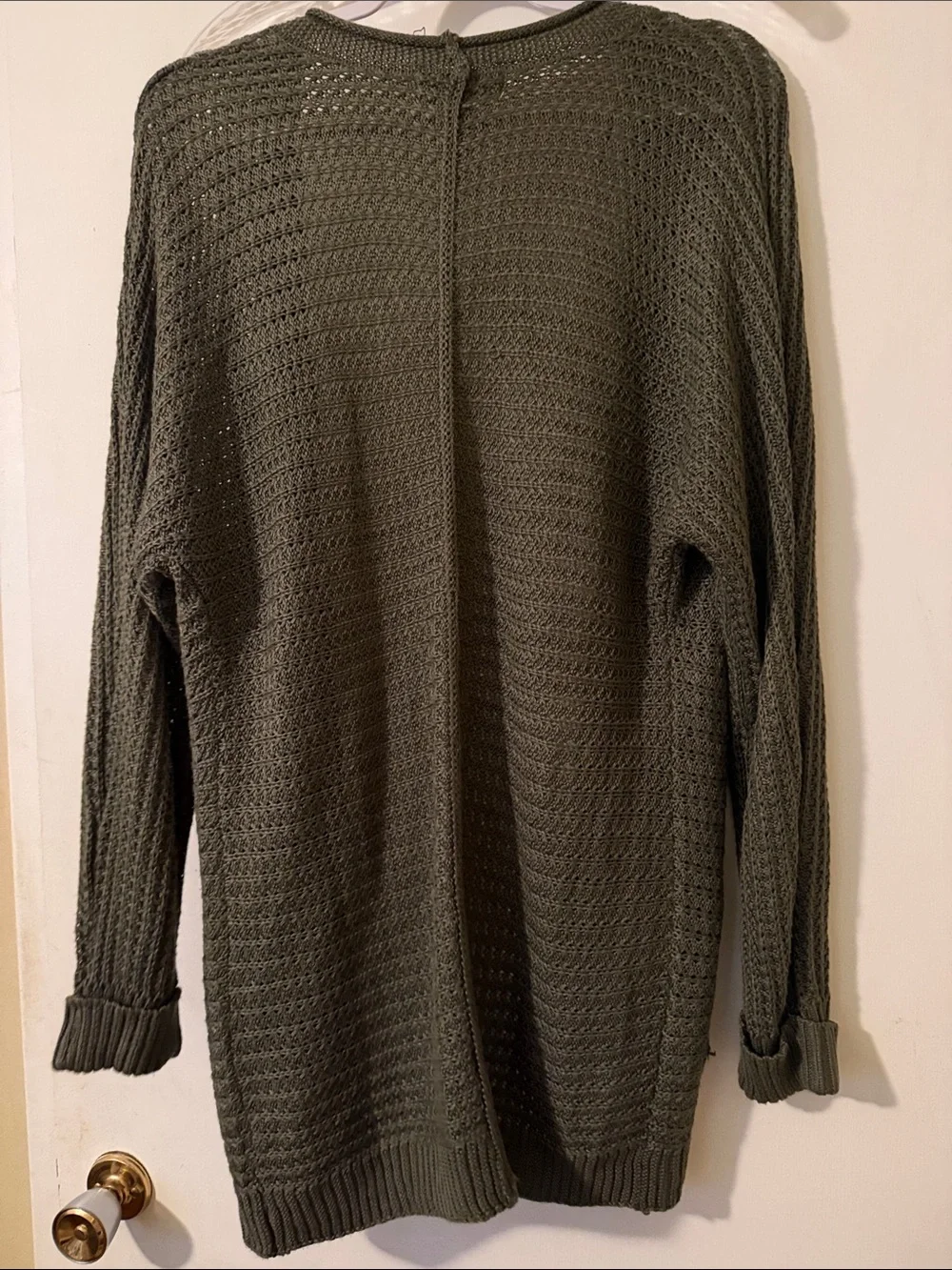 Open-Front Waffle Knit Cardigan Sweater - Olive Green - Picture 3 of 4
